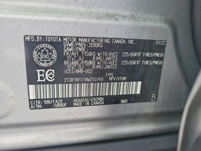 Продажа на аукционе авто 2022 Toyota Rav4, vin: 2T3R1RFV1NW250149, номер лота: 76598485