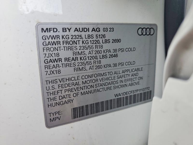 77586665 :رقم المزاد ، WA1DECF37P1113772 vin ، 2023 Audi Q3 مزاد بيع