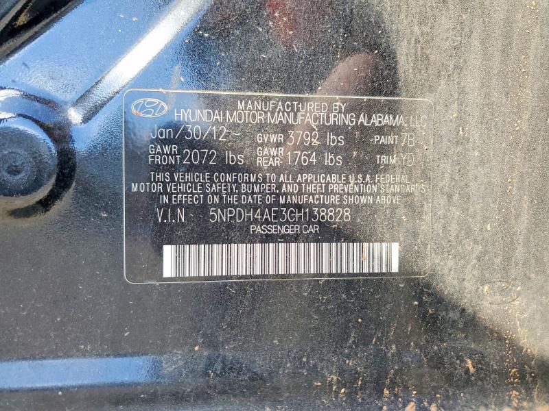 2012 Hyundai Elantra მანქანა იყიდება აუქციონზე, vin: 5NPDH4AE3CH138828, აუქციონის ნომერი: 78371485