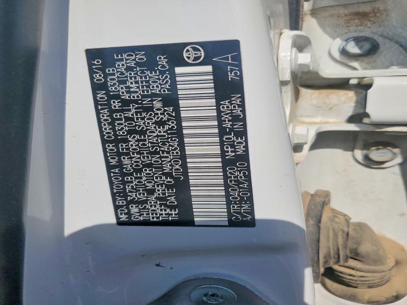 2016 Toyota Prius C მანქანა იყიდება აუქციონზე, vin: JTDKDTB34G1136724, აუქციონის ნომერი: 78317345