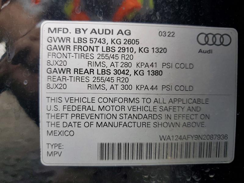 Продажа на аукционе авто 2022 Audi Sq5, vin: WA124AFY9N2087936, номер лота: 78317495