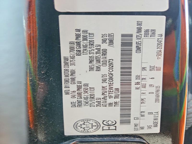 2016 Ford F150 მანქანა იყიდება აუქციონზე, vin: 1FTEW1EG9GFC02973, აუქციონის ნომერი: 78378055