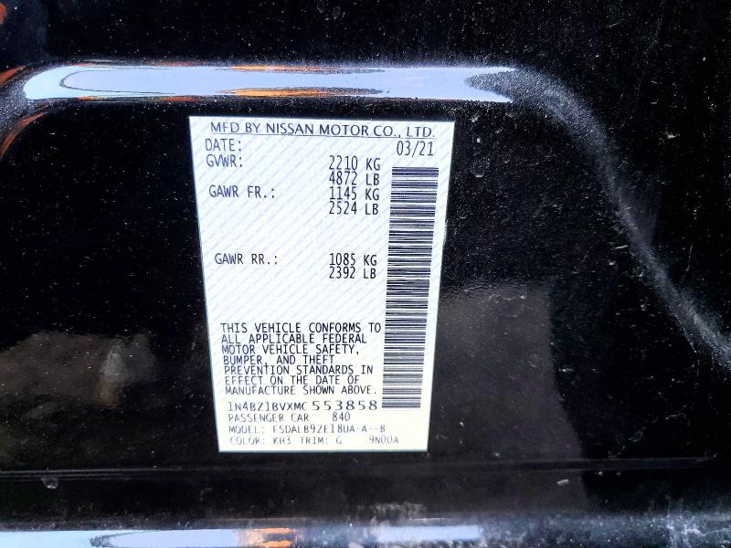 Aukcja sprzedaży 2021 Nissan Leaf, vin: 1N4BZ1BVXMC553858, numer aukcji: 76944735