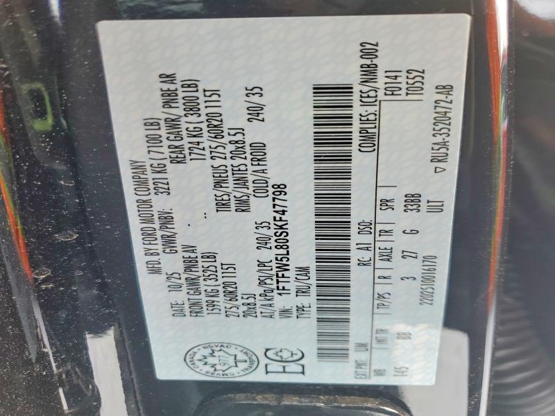 2025 Ford F150 მანქანა იყიდება აუქციონზე, vin: 1FTFW5L80SKF47798, აუქციონის ნომერი: 76536715