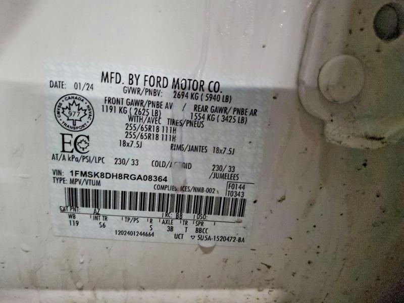 Aukcja sprzedaży 2024 Ford Explorer, vin: 1FMSK8DH8RGA08364, numer aukcji: 74205375