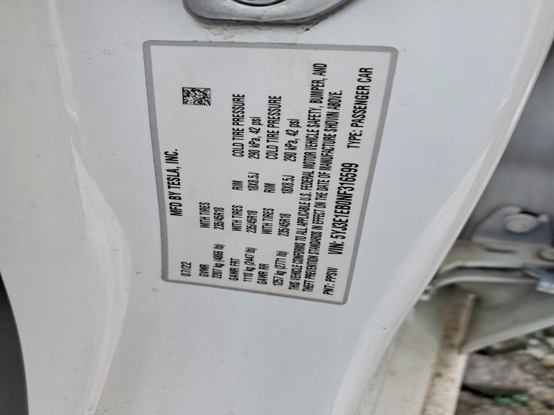 2022 Tesla Model 3 მანქანა იყიდება აუქციონზე, vin: 5YJ3E1EB0NF316599, აუქციონის ნომერი: 78593935