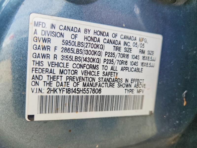2005 Honda Pilot მანქანა იყიდება აუქციონზე, vin: 2HKYF18145H557606, აუქციონის ნომერი: 78694485