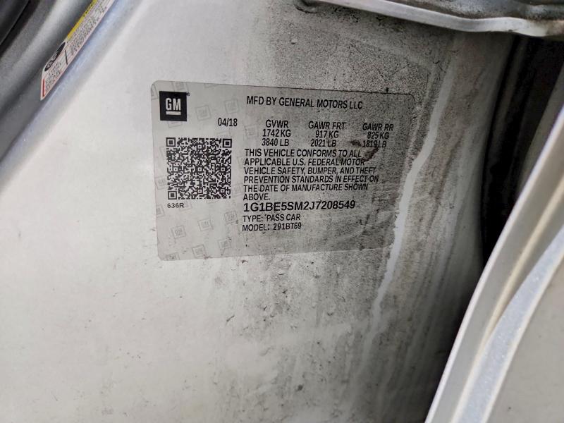 Продаж на аукціоні авто 2018 Chevrolet Cruze, vin: 1G1BE5SM2J7208549, номер лоту: 73240785
