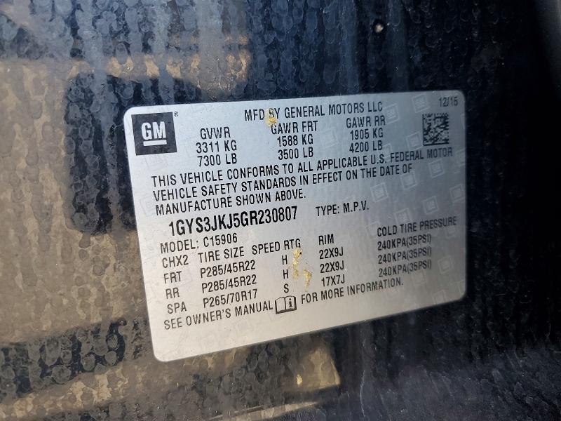 2016 Cadillac Escalade მანქანა იყიდება აუქციონზე, vin: 1GYS3JKJ5GR230807, აუქციონის ნომერი: 76575165