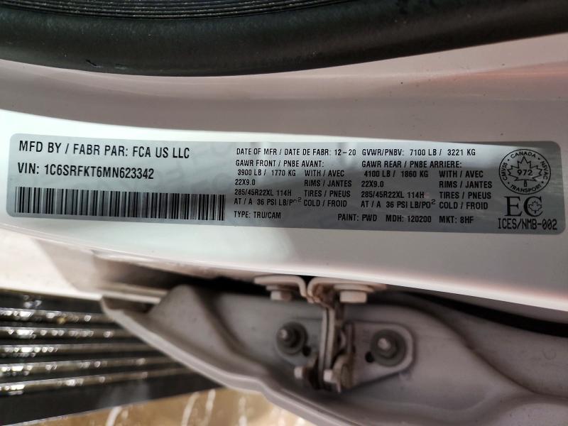 2021 Ram 1500 მანქანა იყიდება აუქციონზე, vin: 1C6SRFKT6MN623342, აუქციონის ნომერი: 77674395