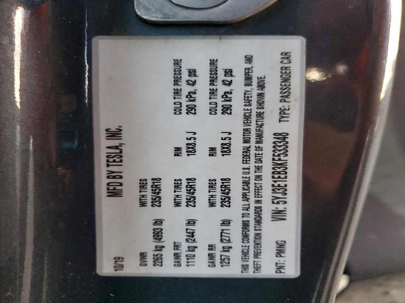 2019 Tesla Model 3 მანქანა იყიდება აუქციონზე, vin: 5YJ3E1EB3KF533348, აუქციონის ნომერი: 76466805