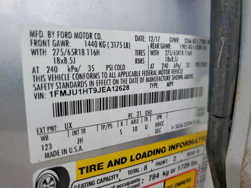 77661615 :رقم المزاد ، 1FMJU1HT9JEA12628 vin ، 2018 Ford Expedition مزاد بيع
