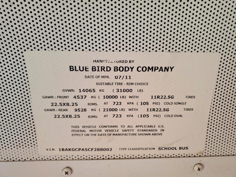 Продажа на аукционе авто 2012 Bluebird School Bus, vin: 1BAKGCPA5CF288002, номер лота: 75490095