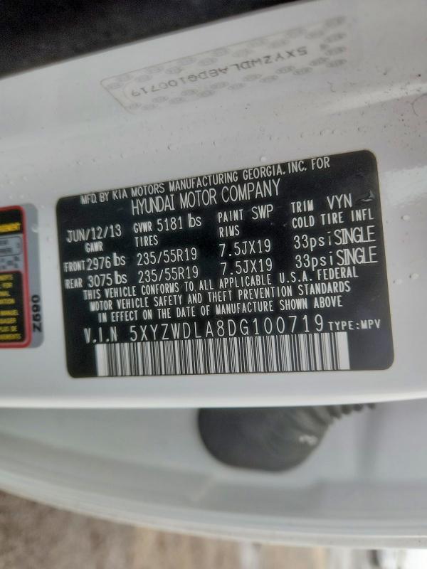 78043855 :رقم المزاد ، 5XYZWDLA8DG100719 vin ، 2013 Hyundai Santa Fe Sport مزاد بيع