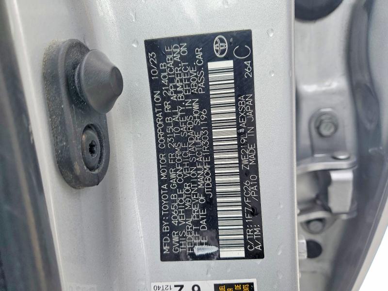 Продаж на аукціоні авто 2024 Toyota Corolla Hybrid, vin: JTDBCMFE1R3031196, номер лоту: 78155475