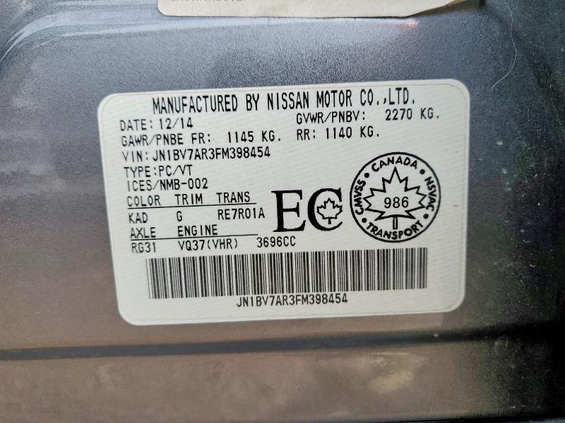 79033675 :رقم المزاد ، JN1BV7AR3FM398454 vin ، 2015 Infiniti Q50 مزاد بيع