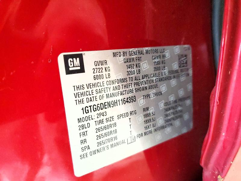 76414795 :رقم المزاد ، 1GTG6DEN9H1164393 vin ، 2017 Gmc Canyon مزاد بيع