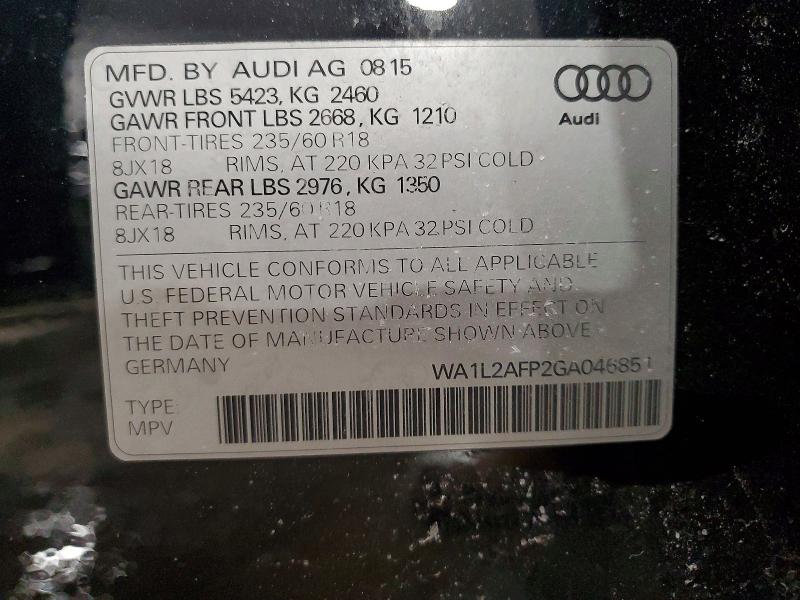 Продажа на аукционе авто 2016 Audi Q5, vin: WA1L2AFP2GA046851, номер лота: 78958105
