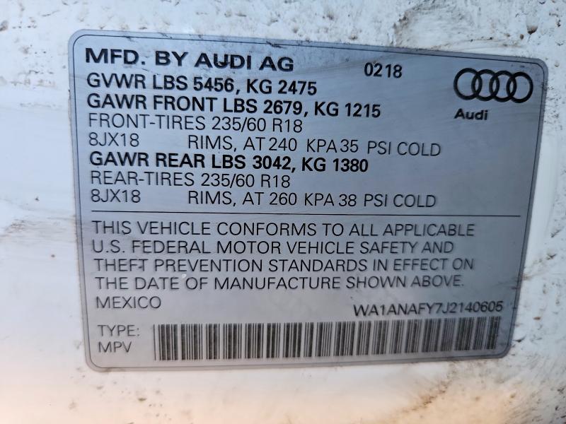 Продажа на аукционе авто 2018 Audi Q5, vin: WA1ANAFY7J2140605, номер лота: 76806105