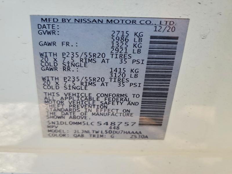 Aukcja sprzedaży 2020 Infiniti Qx60, vin: 5N1DL0MM5LC548757, numer aukcji: 76224825
