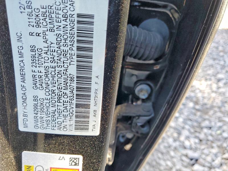 Продаж на аукціоні авто 2018 Honda Accord, vin: 1HGCV1F63JA071867, номер лоту: 73395845