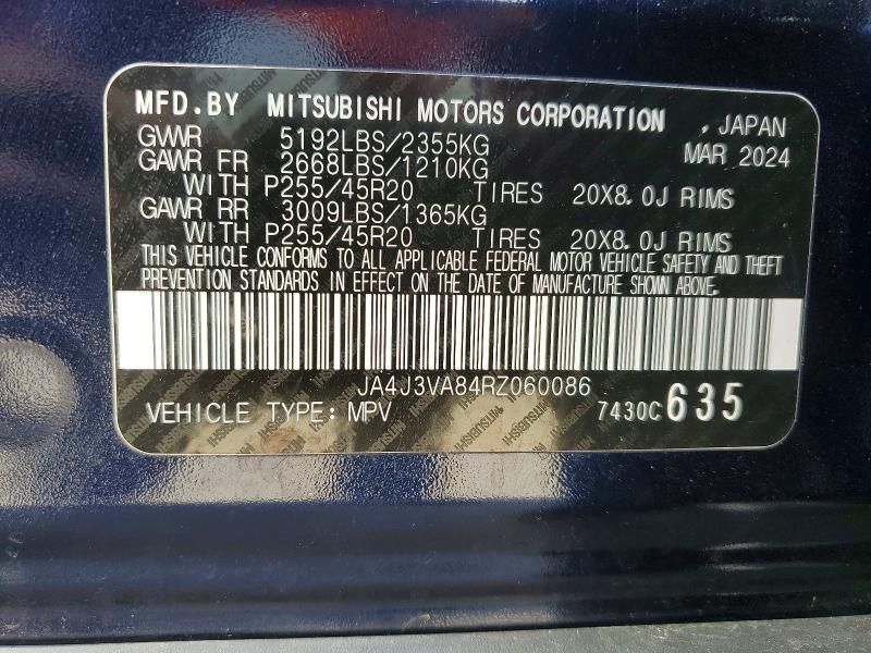 Aukcja sprzedaży 2024 Mitsubishi Outlander, vin: JA4J3VA84RZ060086, numer aukcji: 76931395