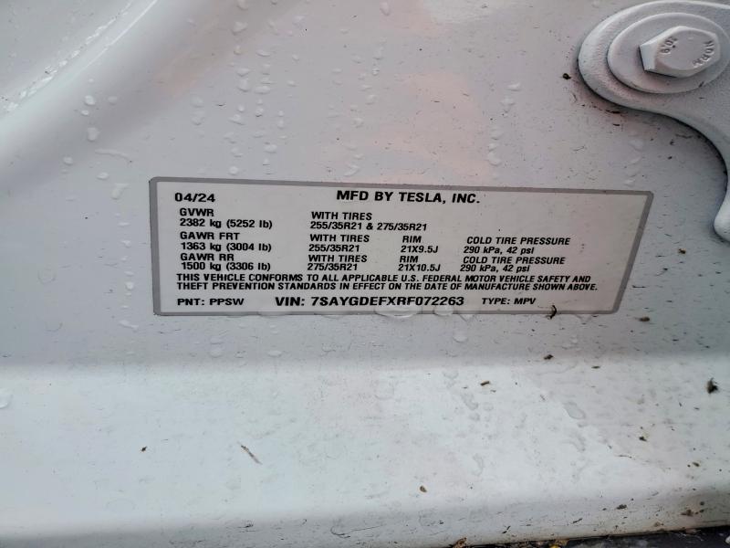 78185945 :رقم المزاد ، 7SAYGDEFXRF072263 vin ، 2024 Tesla Model Y مزاد بيع