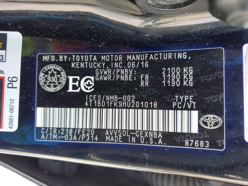 Продажа на аукционе авто 2017 Toyota Camry, vin: 4T1BD1FK9HU201018, номер лота: 74801465