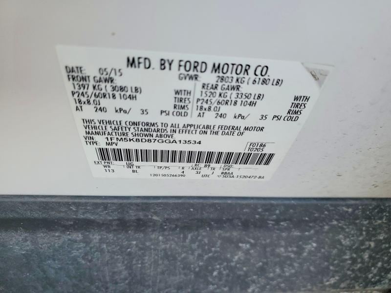 Продаж на аукціоні авто 2016 Ford Explorer, vin: 1FM5K8D87GGA13534, номер лоту: 75927935