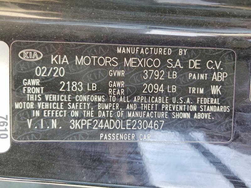 78819145 :رقم المزاد ، 3KPF24AD0LE230467 vin ، 2020 Kia Forte مزاد بيع