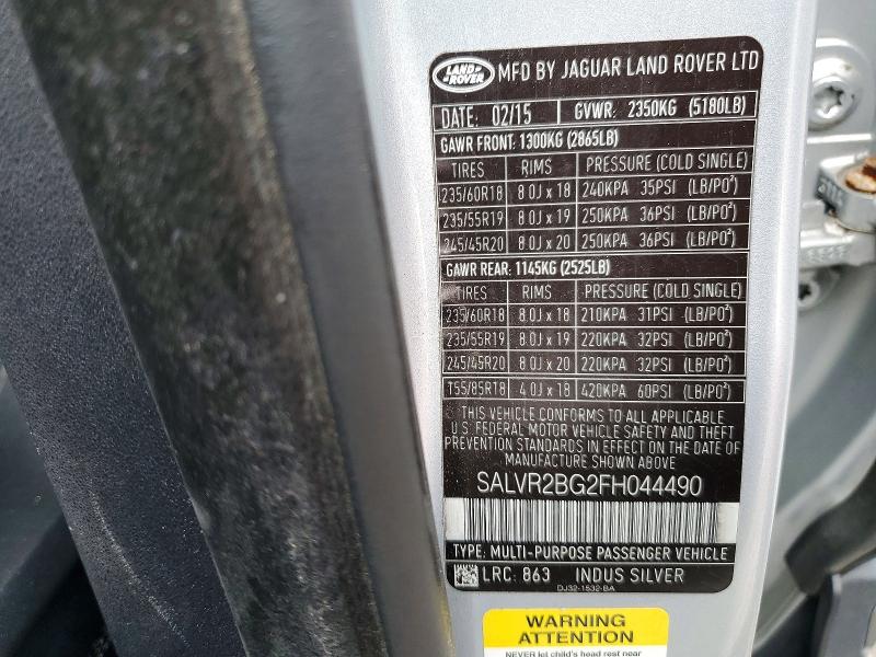 Продажа на аукционе авто 2015 Land Rover Range Rover Evoque, vin: SALVR2BG2FH044490, номер лота: 77972635