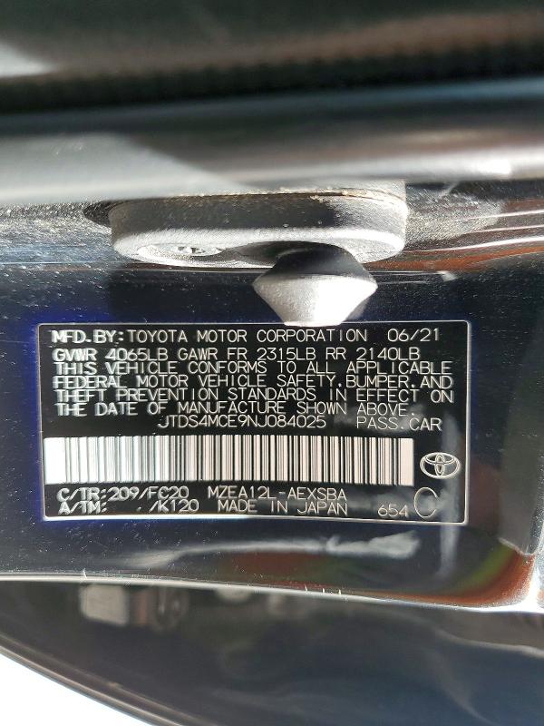 Aukcja sprzedaży 2022 Toyota Corolla, vin: JTDS4MCE9NJ084025, numer aukcji: 78671685