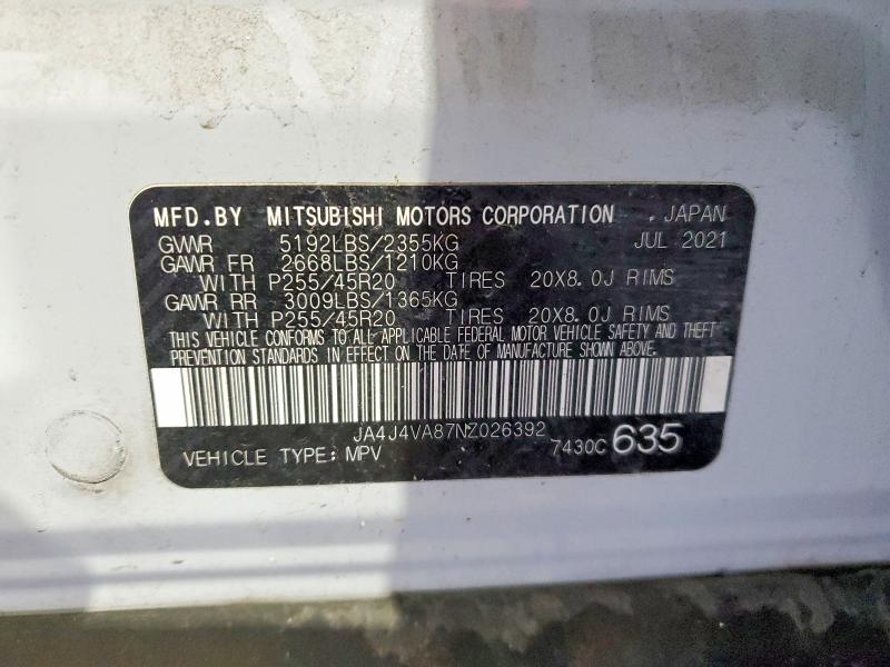 Продаж на аукціоні авто 2022 Mitsubishi Outlander, vin: JA4J4VA87NZ026392, номер лоту: 75190215