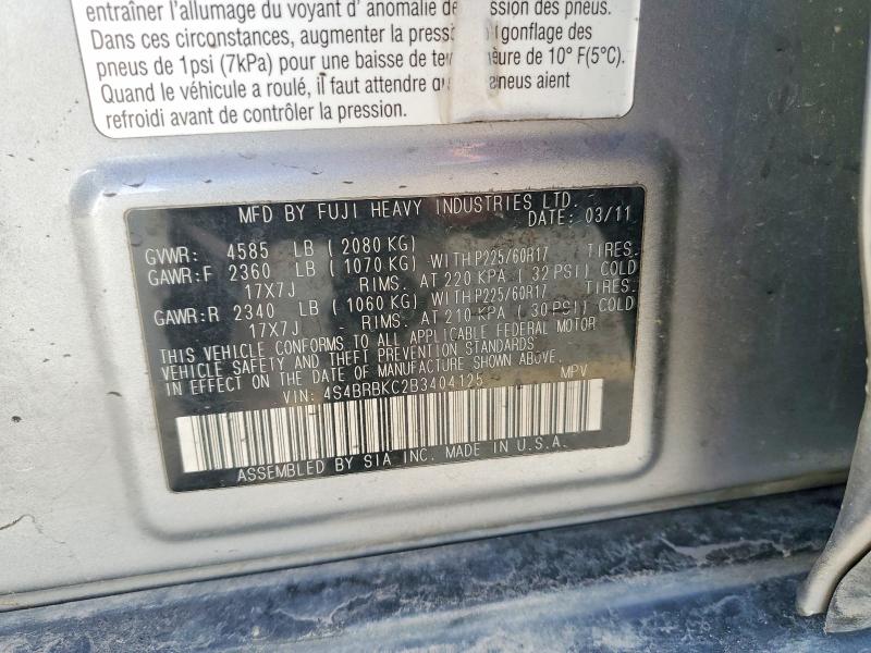 78079485 :رقم المزاد ، 4S4BRBKC2B3404125 vin ، 2011 Subaru Outback مزاد بيع