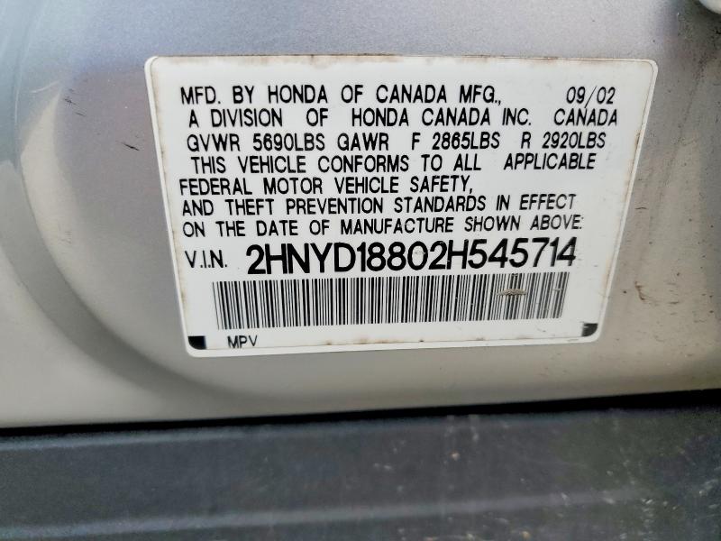 Aukcja sprzedaży 2002 Acura Mdx, vin: 2HNYD18802H545714, numer aukcji: 79435775