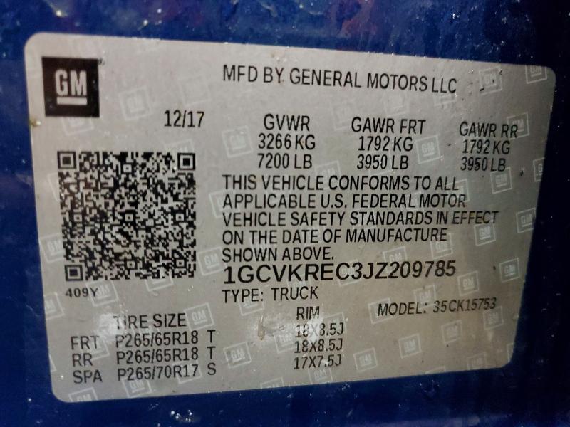 76825235 :رقم المزاد ، 1GCVKREC3JZ209785 vin ، 2018 Chevrolet Silverado مزاد بيع