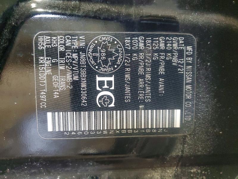76959715 :رقم المزاد ، JN8BT3BBXNW330642 vin ، 2022 Nissan Rogue Sv مزاد بيع