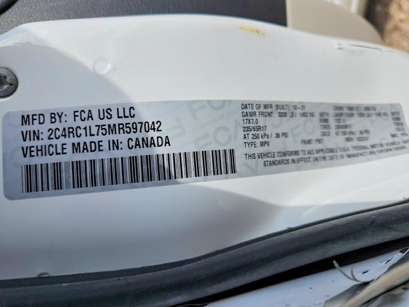 Продажа на аукционе авто 2021 Chrysler Pacifica, vin: 2C4RC1L75MR597042, номер лота: 75909435