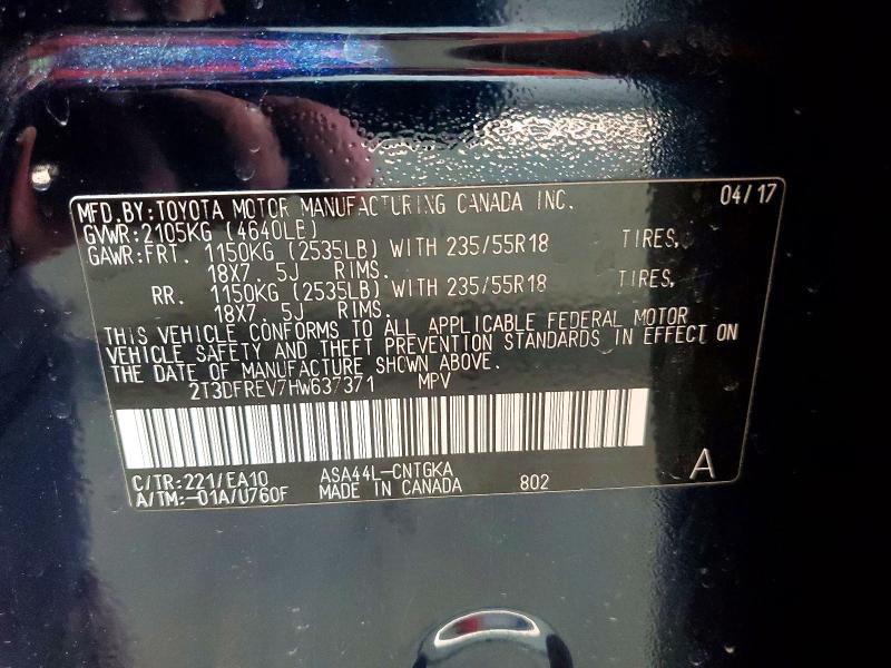 79163145 :رقم المزاد ، 2T3DFREV7HW637371 vin ، 2017 Toyota Rav4 مزاد بيع