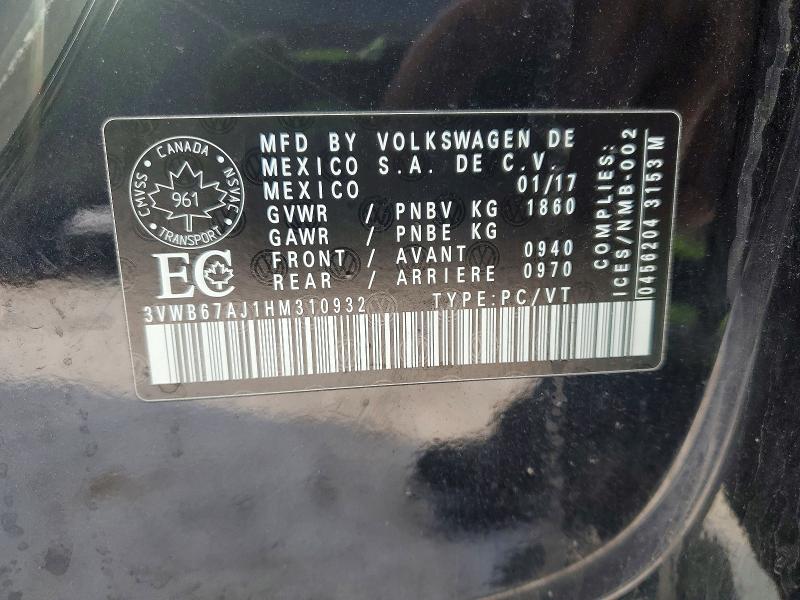 78653305 :رقم المزاد ، 3VWB67AJ1HM310932 vin ، 2017 Volkswagen Jetta مزاد بيع