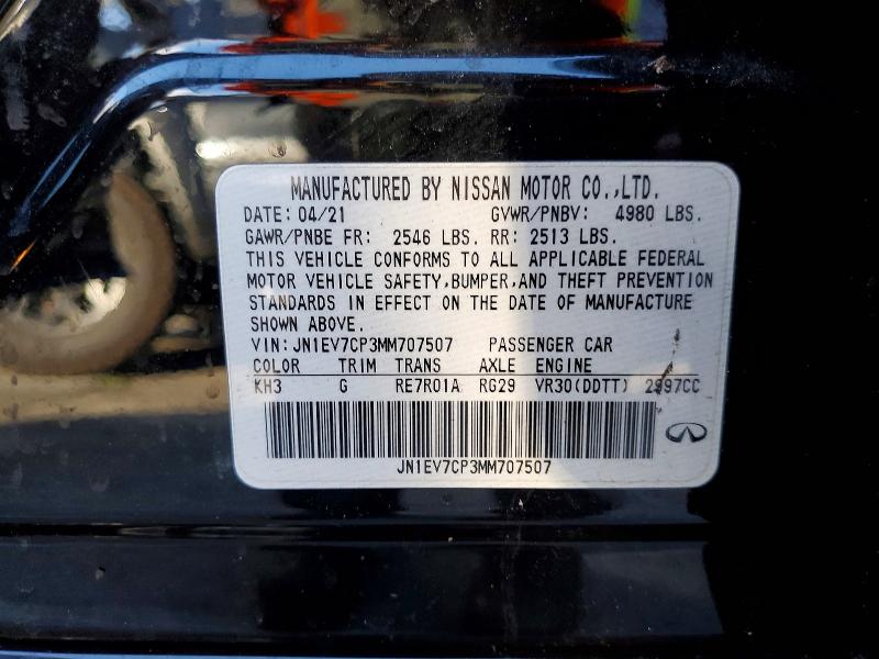 77222265 :رقم المزاد ، JN1EV7CP3MM707507 vin ، 2021 Infiniti Q50 مزاد بيع