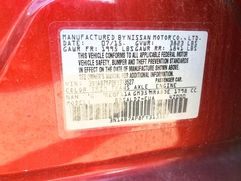 2015 Nissan Sentra მანქანა იყიდება აუქციონზე, vin: 3N1AB7AP8FY313527, აუქციონის ნომერი: 78887525