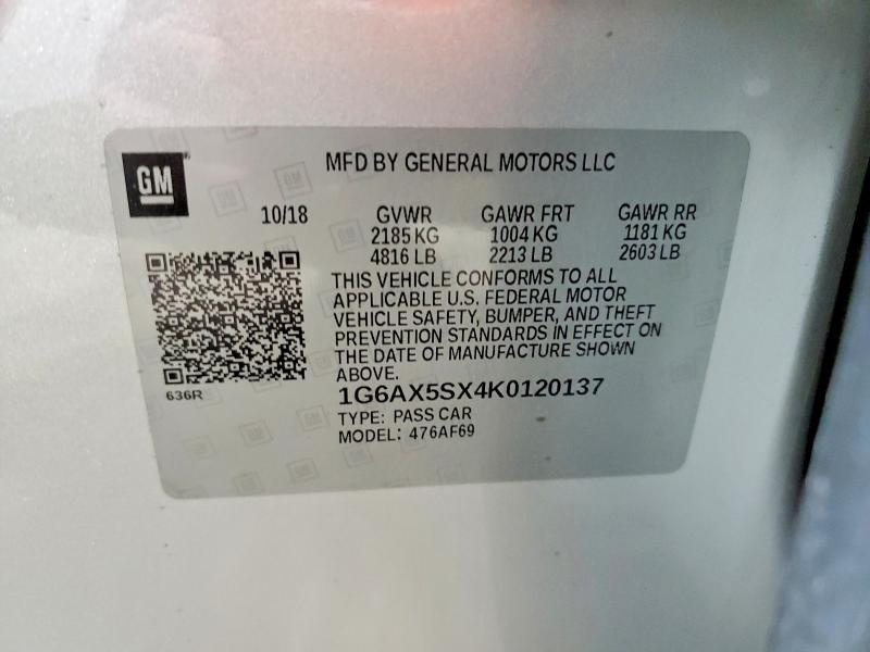 2019 Cadillac Cts მანქანა იყიდება აუქციონზე, vin: 1G6AX5SX4K0120137, აუქციონის ნომერი: 78722355