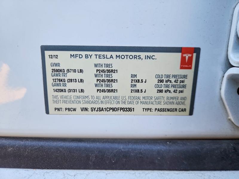 Продаж на аукціоні авто 2013 Tesla Model S, vin: 5YJSA1CP9DFP03351, номер лоту: 77492255