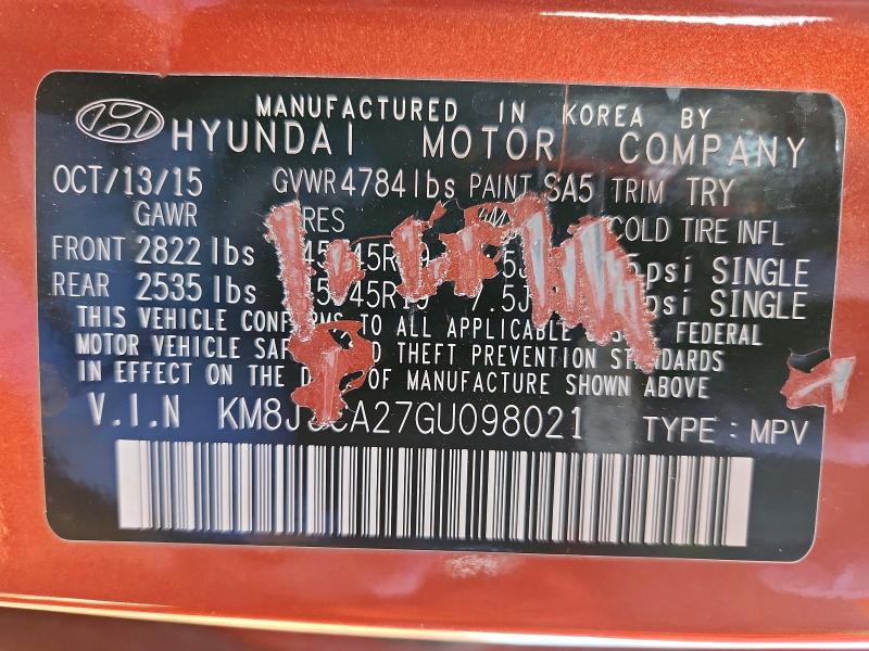 Aukcja sprzedaży 2016 Hyundai Tucson, vin: KM8J3CA27GU098021, numer aukcji: 75757295