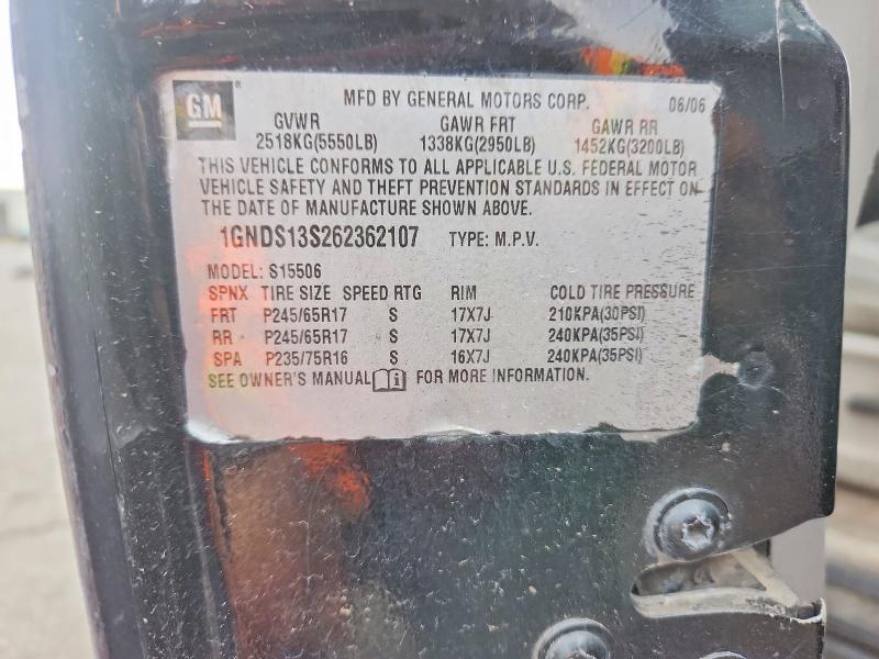 Продаж на аукціоні авто 2006 Chevrolet Trailblazer, vin: 1GNDS13S262362107, номер лоту: 77722295