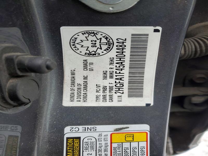 Aukcja sprzedaży 2010 Honda Civic, vin: 2HGFA1F45AH044842, numer aukcji: 75237745