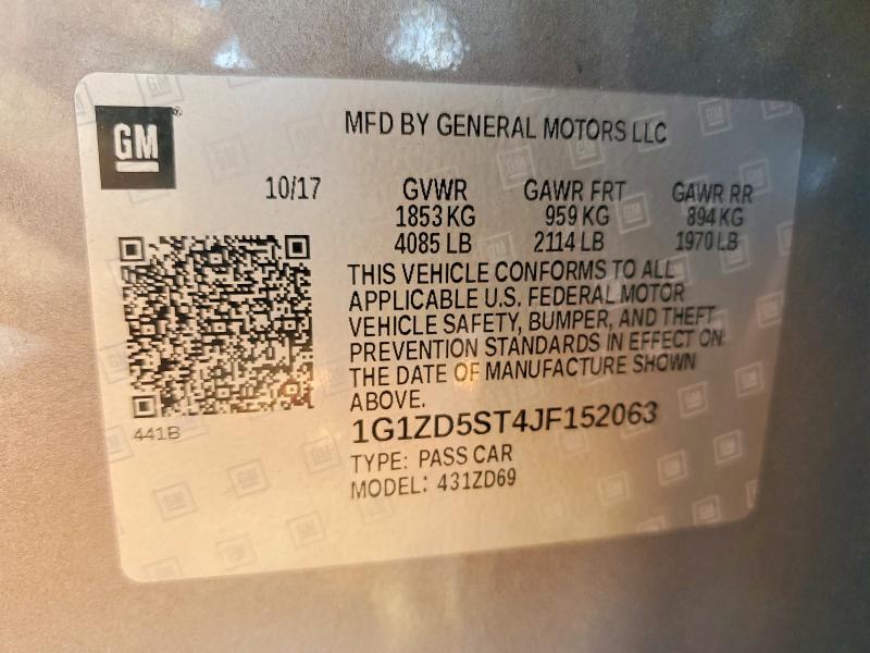 77992355 :رقم المزاد ، 1G1ZD5ST4JF152063 vin ، 2018 Chevrolet Malibu مزاد بيع