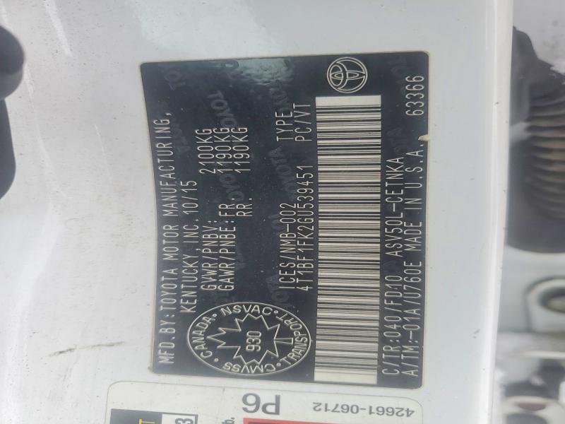 2016 Toyota Camry მანქანა იყიდება აუქციონზე, vin: 4T1BF1FK2GU539451, აუქციონის ნომერი: 78612495