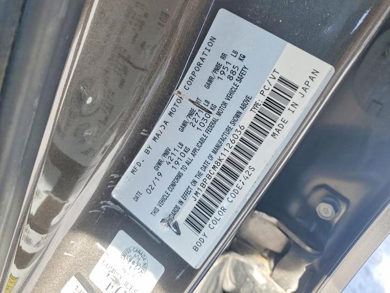 2019 Mazda 3 მანქანა იყიდება აუქციონზე, vin: JM1BPBCM8K1126036, აუქციონის ნომერი: 78401315